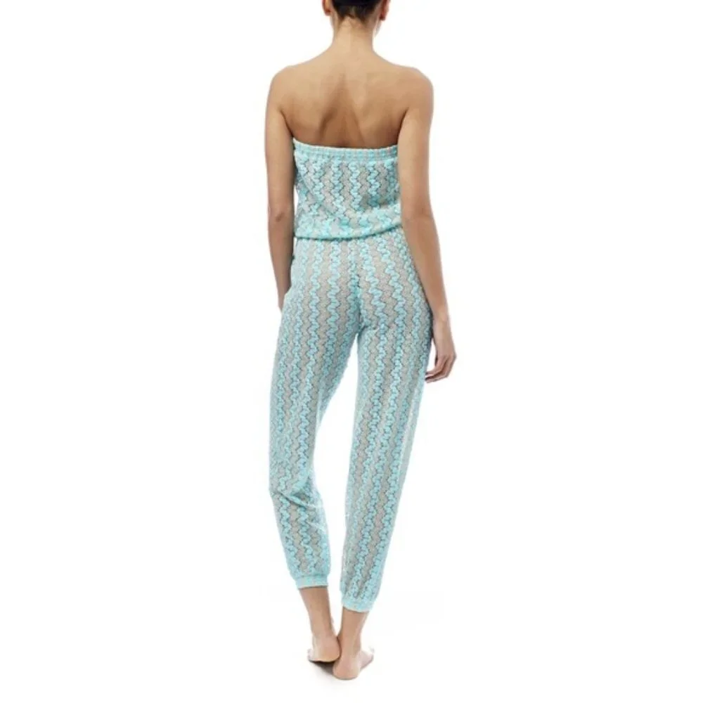 MELISSA ODABASH STELLA BANDEAU JUMPSUIT SKY BLUE KNIT L - Picture 4 of 8